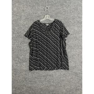 Maurices Womens Shirt Size 2X Black White Semi Sheer Short Sleeve V Neck Office
